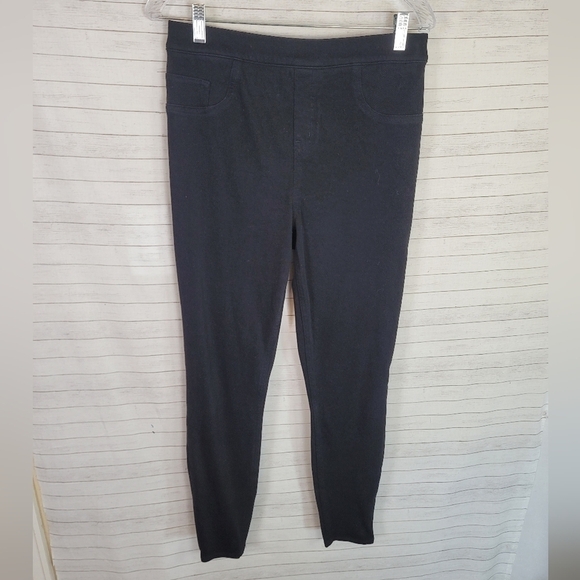 SPANX BLACK RIBBED PULL ON LEGGINGS, SZ LARGE - Picture 1 of 16